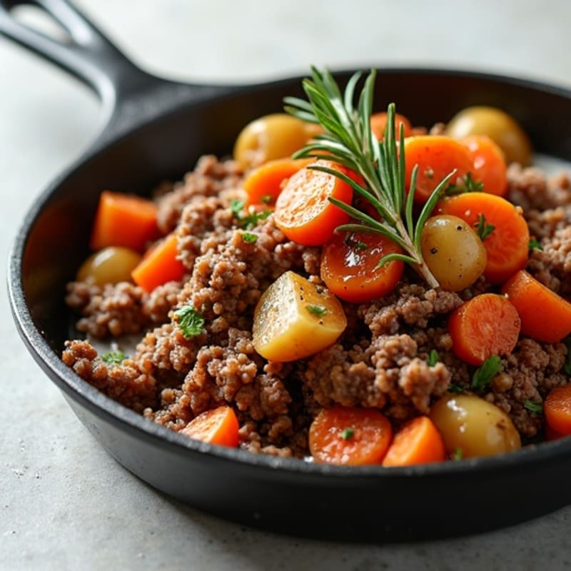 Crispy Ground Beef and Roasted Root Vegetable Skillet