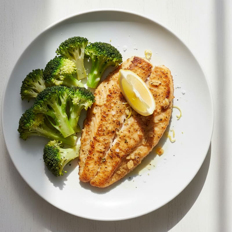 Seared Tilapia with Steamed Broccoli and Lemon