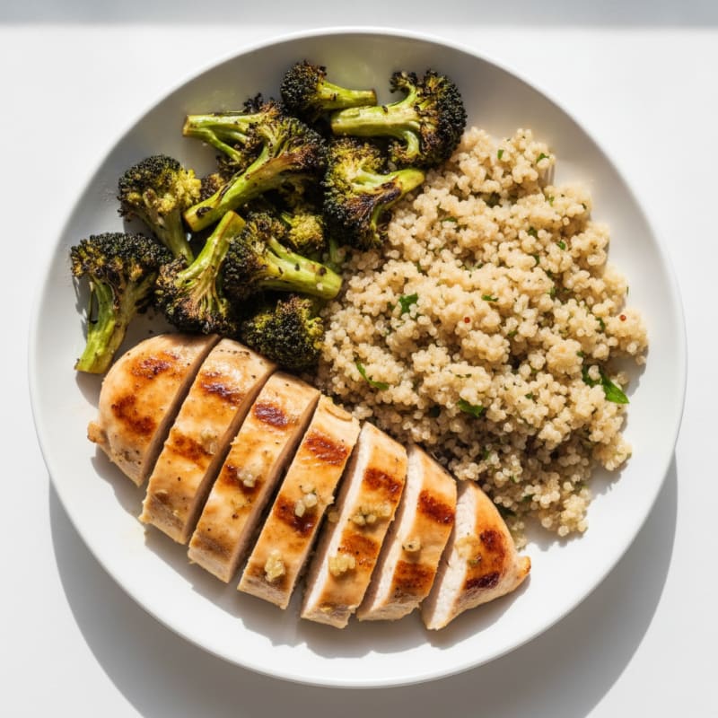 Grilled Chicken Breast with Roasted Broccoli and Quinoa