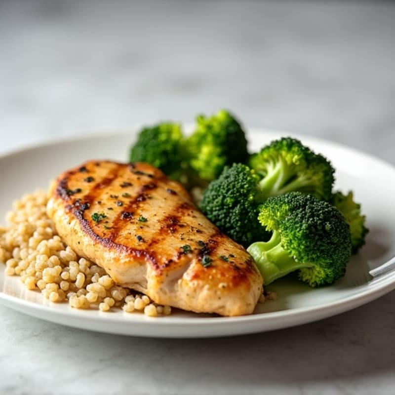 Grilled Chicken Breast with Roasted Broccoli and Quinoa