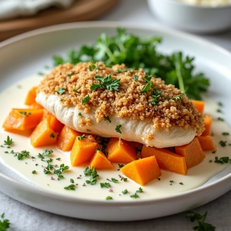 Creamy Chicken and Sweet Potato Bake with Crispy Herb Topping