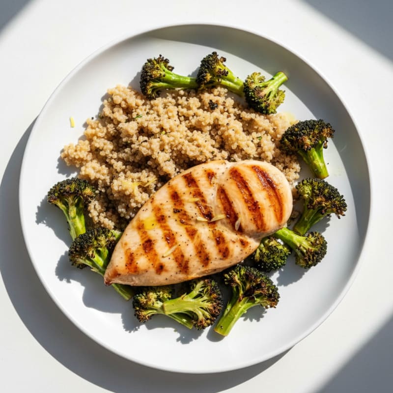 Grilled Chicken Breast with Roasted Broccoli and Quinoa