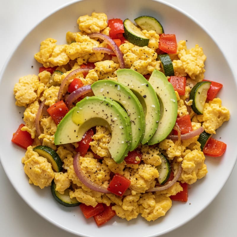 Hearty Scrambled Eggs with Roasted Vegetables