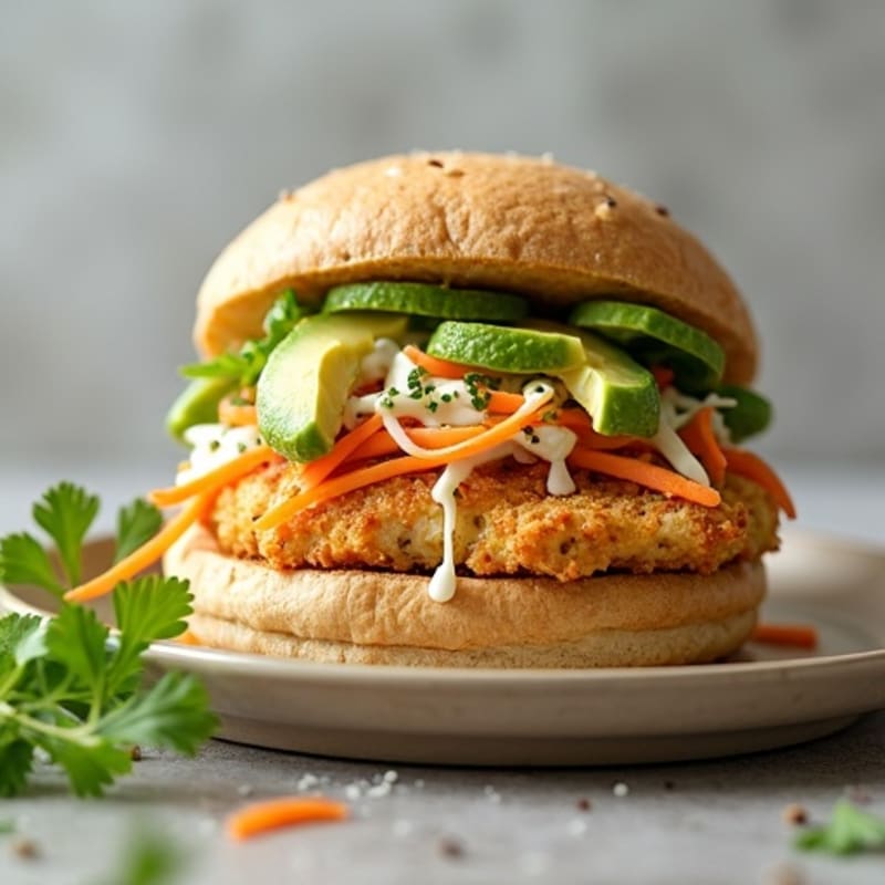 Crispy Baked Chicken Sandwich with Creamy Avocado Slaw