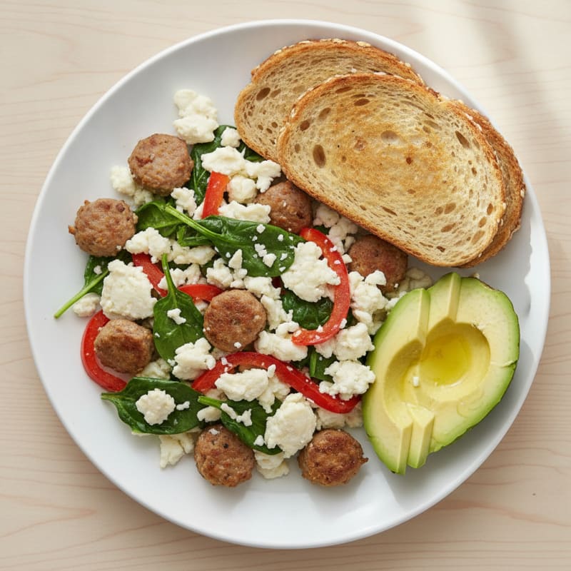 Egg White Scramble with Spinach and Turkey Sausage