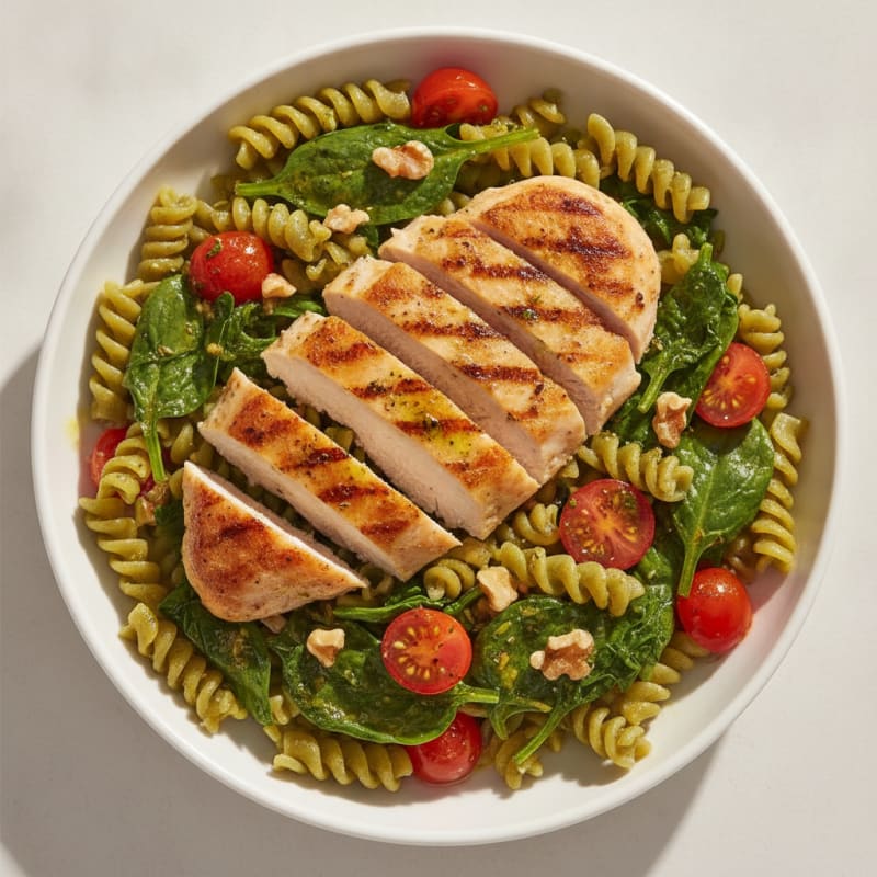 Lemon-Herb Chicken with Edamame Pasta and Spinach