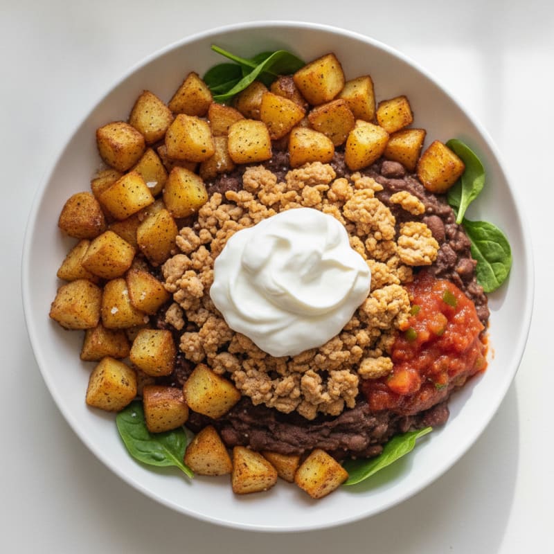 Roasted Potato and Refried Bean Bowl