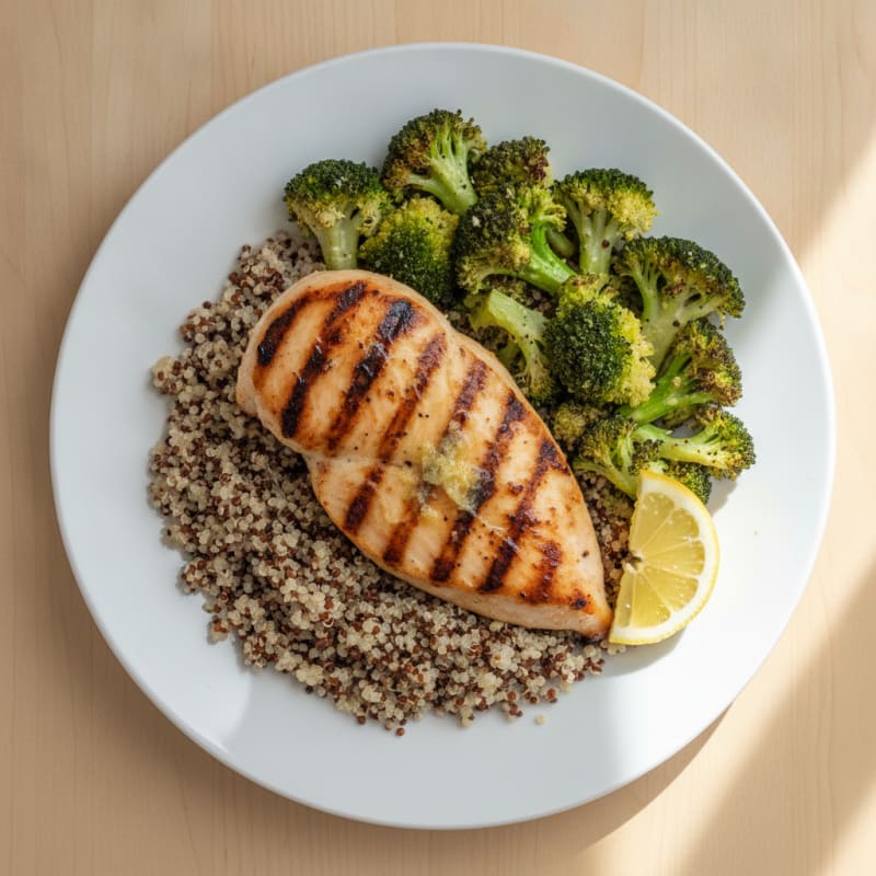 Grilled Chicken Breast with Roasted Broccoli and Quinoa