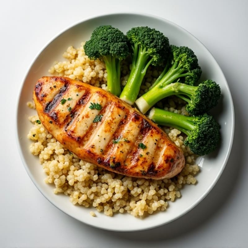 Grilled Chicken Breast with Quinoa and Roasted Broccoli