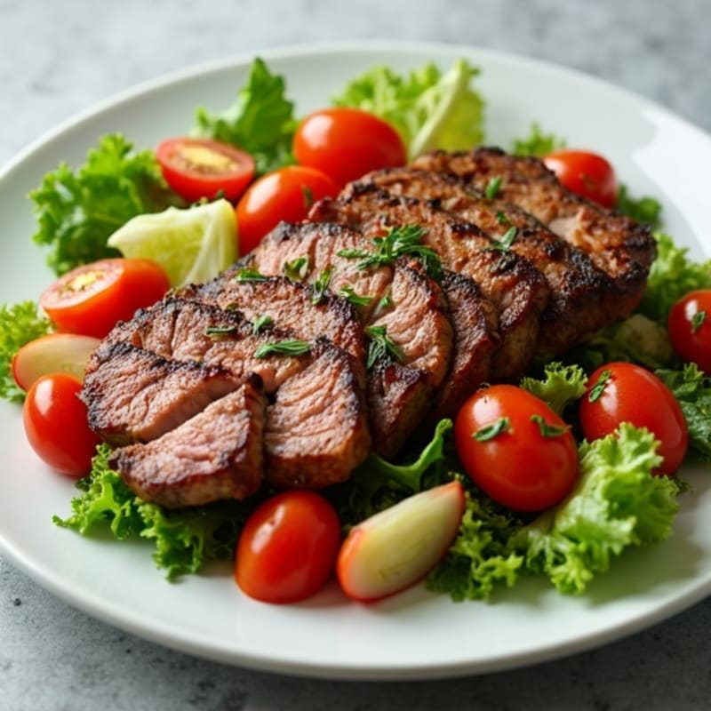Grilled Steak Salad with Crunchy Greens and Cherry Tomatoes