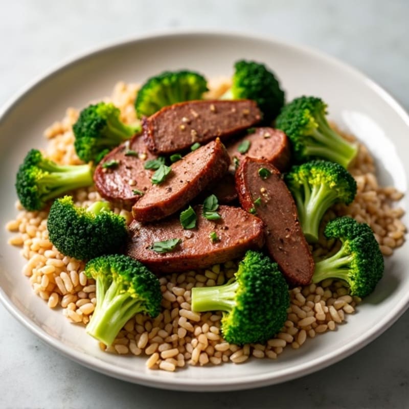 Savory Beef and Crispy Broccoli Stir-Fry with Brown Rice