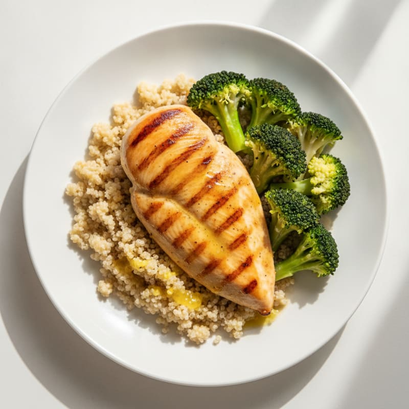 Grilled Chicken Breast with Quinoa and Steamed Broccoli
