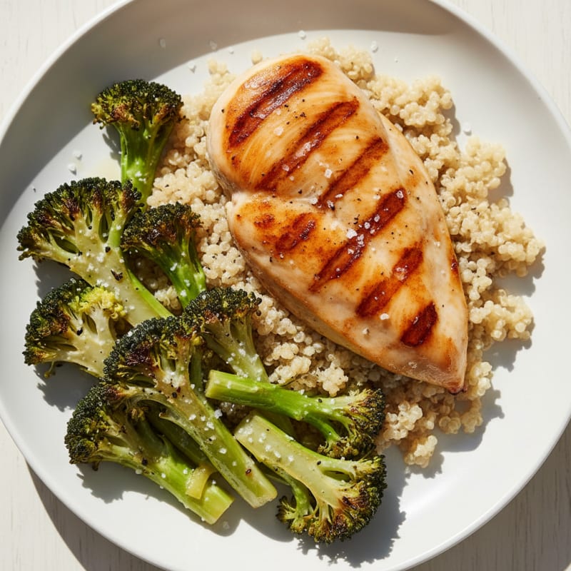 Grilled Chicken Breast with Quinoa and Roasted Broccoli