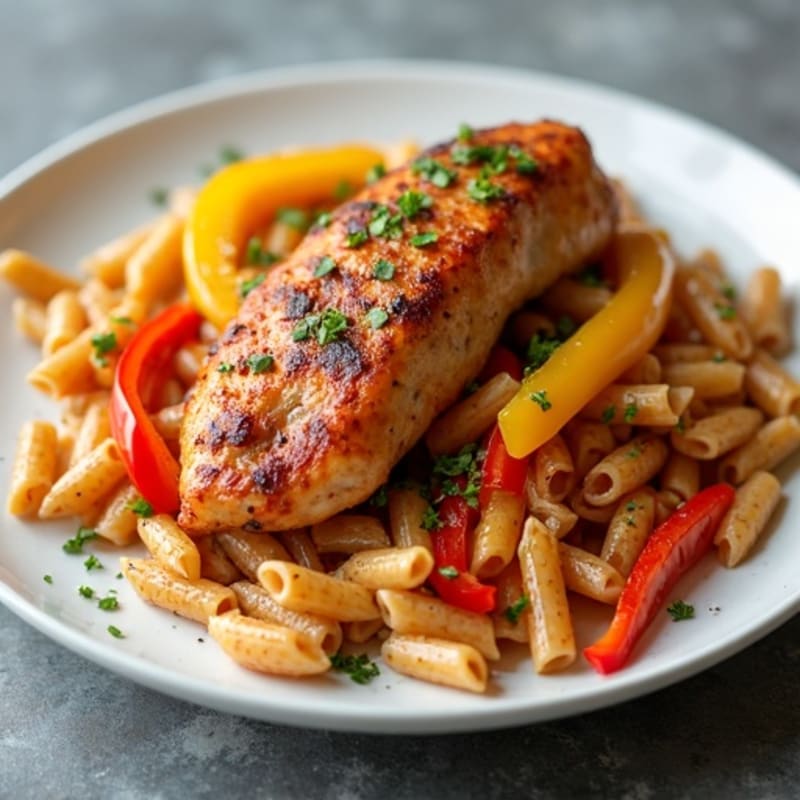 Spicy Cajun Chicken with Whole Wheat Pasta and Fresh Bell Peppers