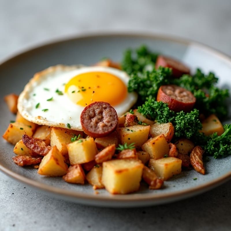 Crispy Potato and Egg Hash with Sautéed Kale