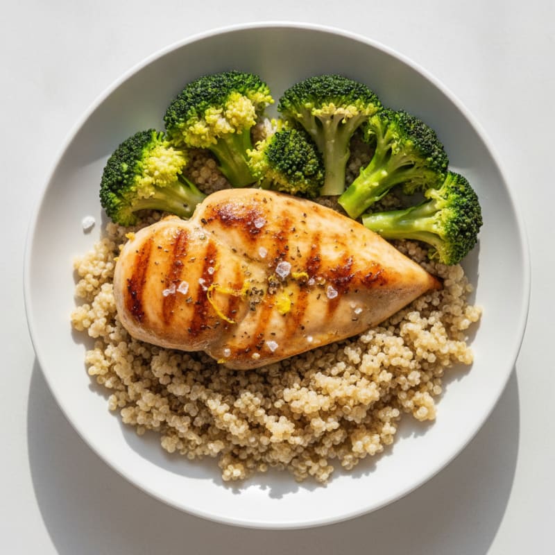 Grilled Chicken Breast with Quinoa and Steamed Broccoli