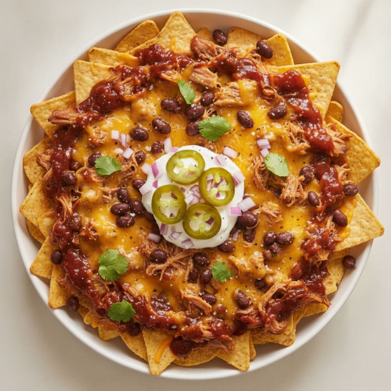 BBQ Pulled Pork Nachos with Pickled Jalapeños