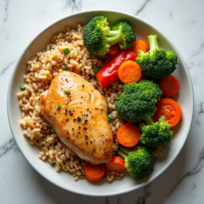 Chicken and Crispy Vegetable Brown Rice Skillet