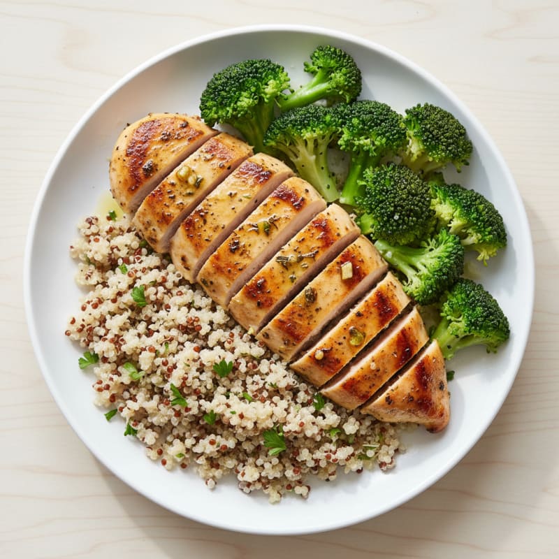 Grilled Chicken Breast with Quinoa and Steamed Broccoli