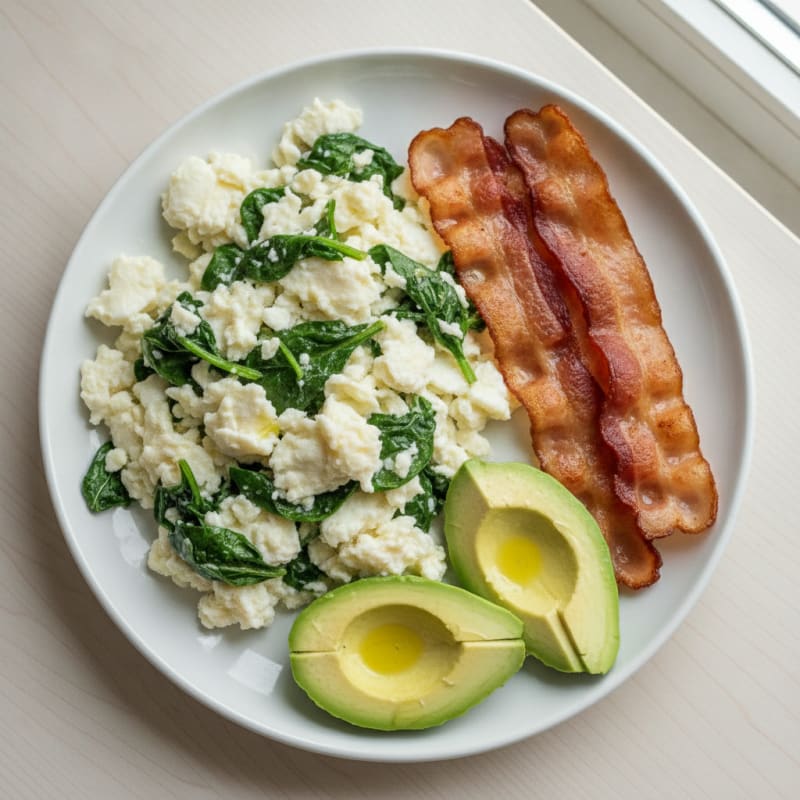 Crispy Turkey Bacon and Egg White Scramble with Spinach
