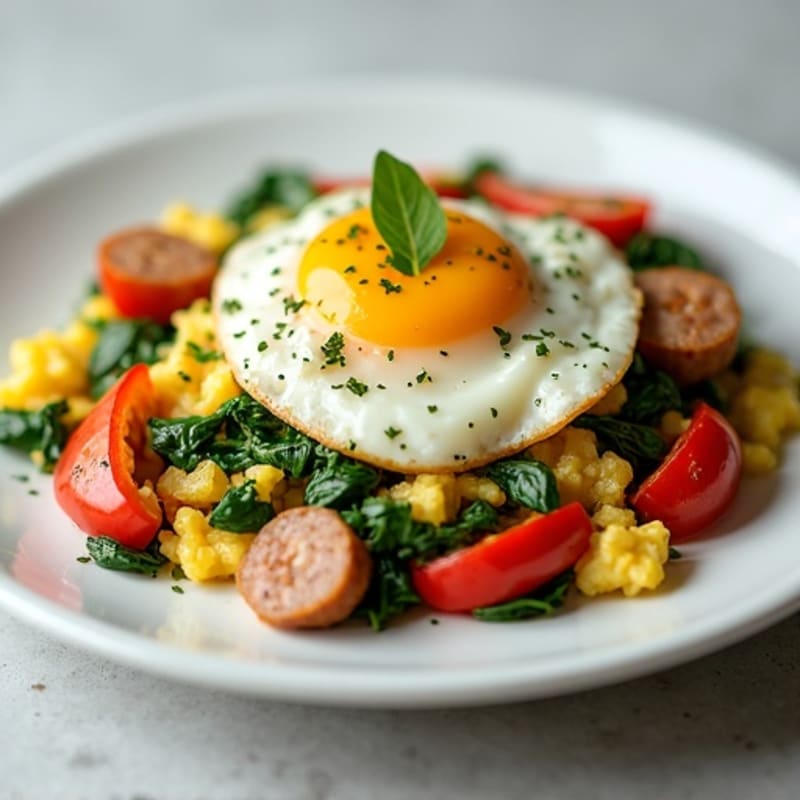 Egg White Veggie Scramble with Chicken Sausage