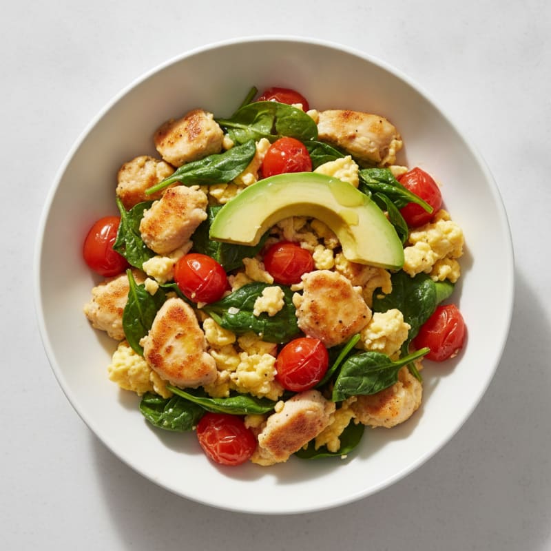 Chicken Scramble with Spinach and Tomato