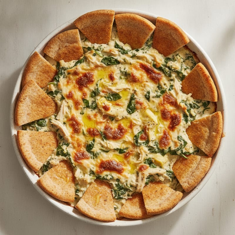 Baked Spinach Artichoke Dip with Toasted Pita