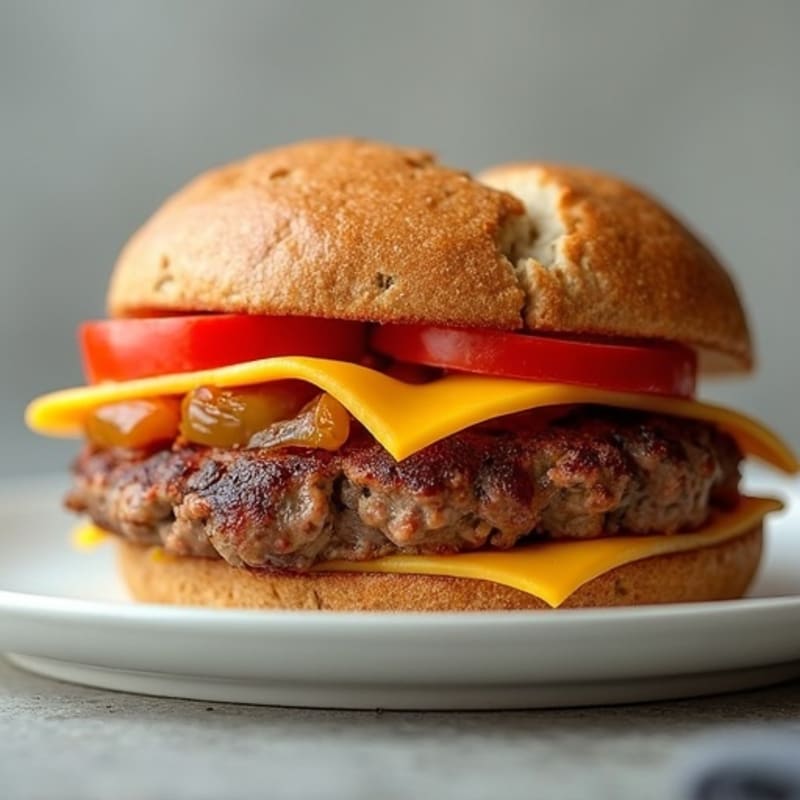 Lean Beef and Sautéed Pepper Cheesy Whole Wheat Sandwich