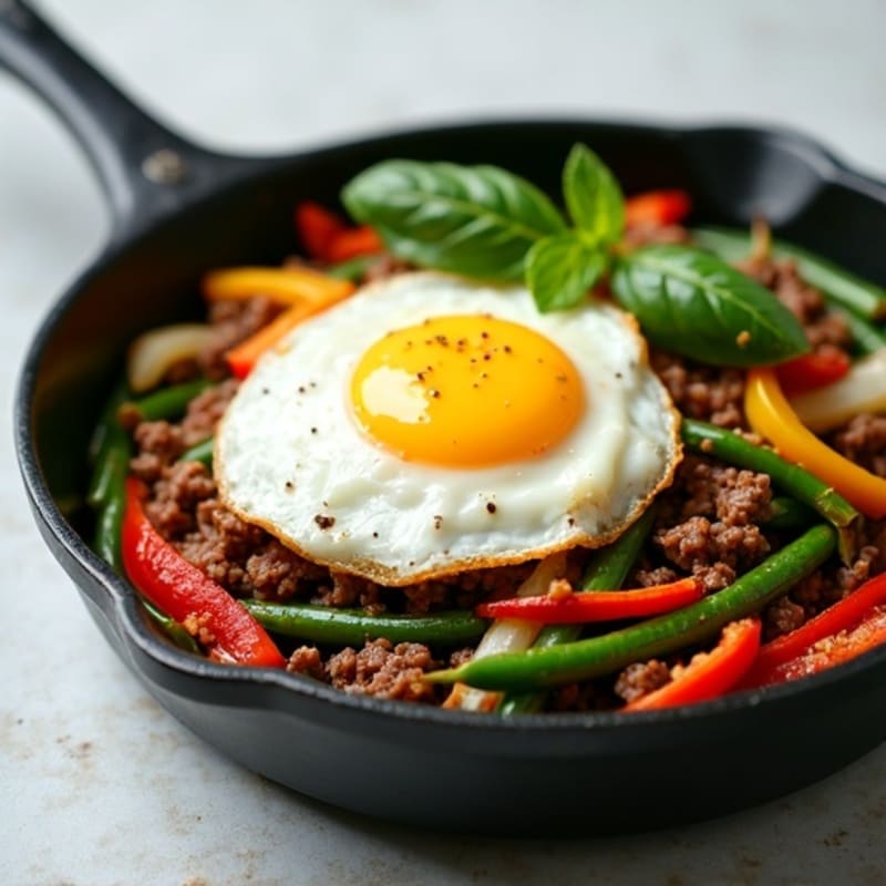 Lean Ground Beef and Crispy Green Bean Skillet