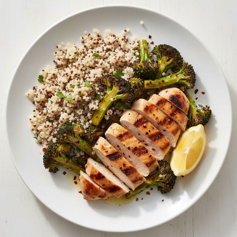 Grilled Chicken Breast with Quinoa and Roasted Broccoli