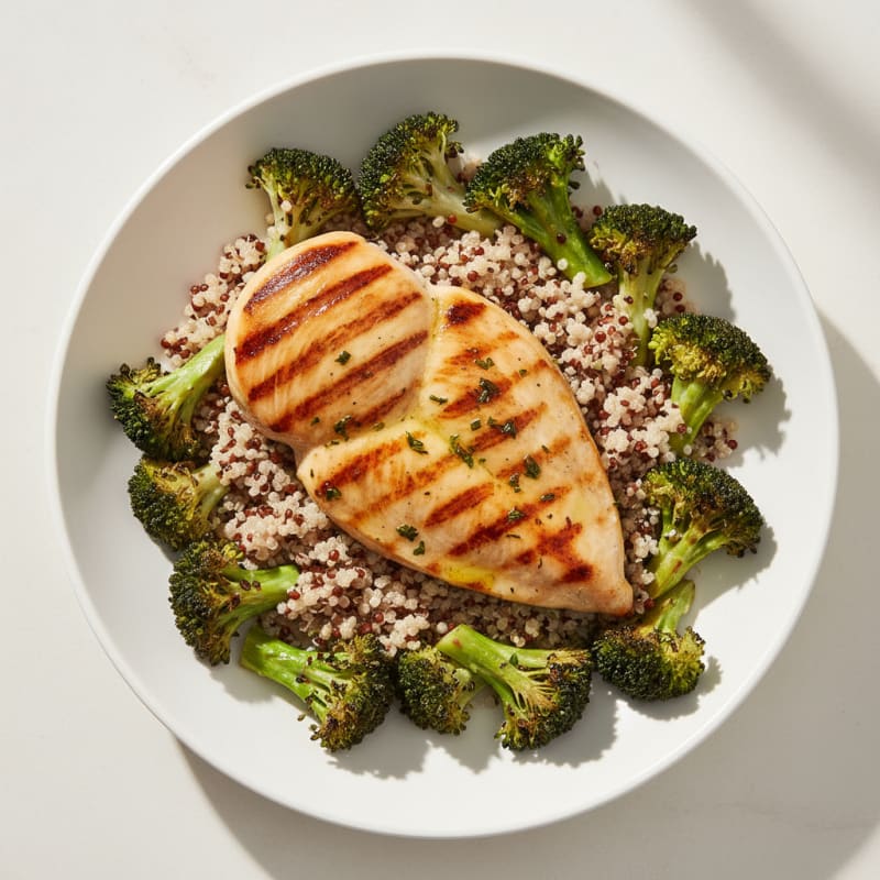 Grilled Chicken Breast with Quinoa and Roasted Broccoli
