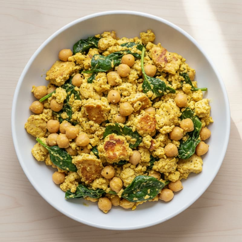 Silky Tofu Scramble with Spinach and Chickpeas