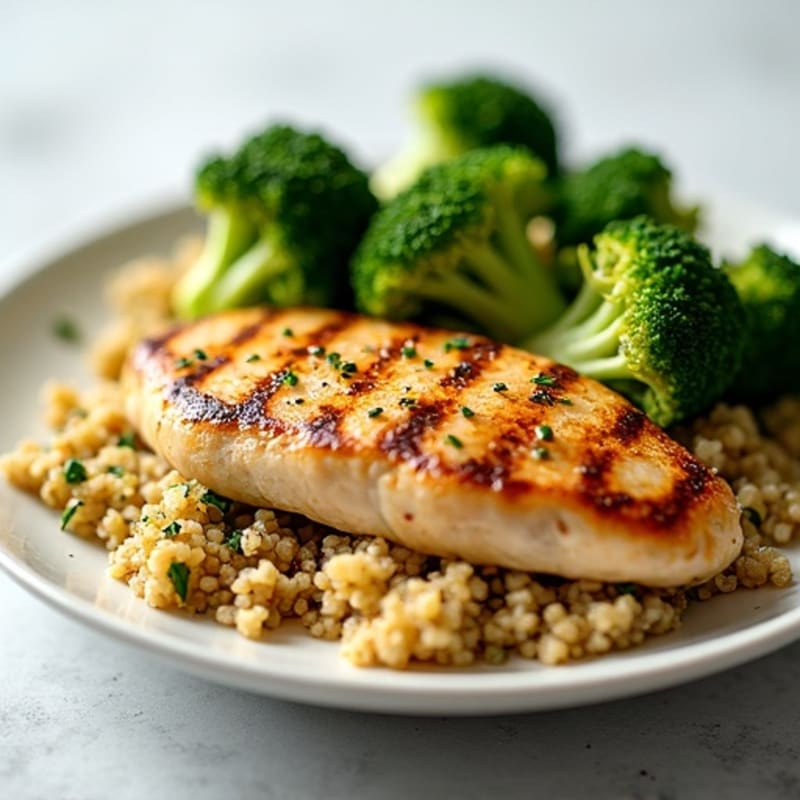Grilled Chicken Breast with Quinoa and Roasted Broccoli