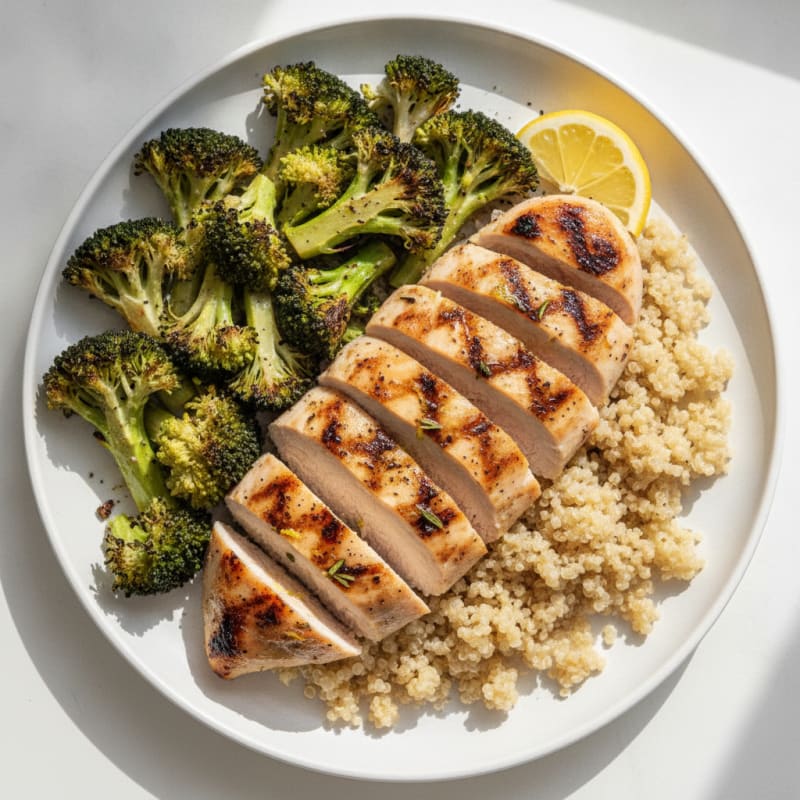 Grilled Chicken Breast with Roasted Broccoli and Quinoa
