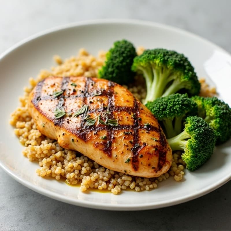 Grilled Chicken Breast with Quinoa and Roasted Broccoli