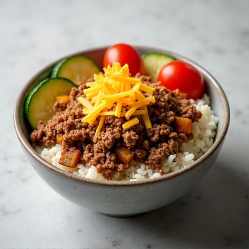 Ground Beef and Roasted Vegetable Rice Bowl
