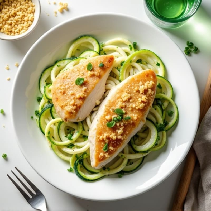 Creamy Cauliflower Chicken Alfredo with Zucchini Noodles