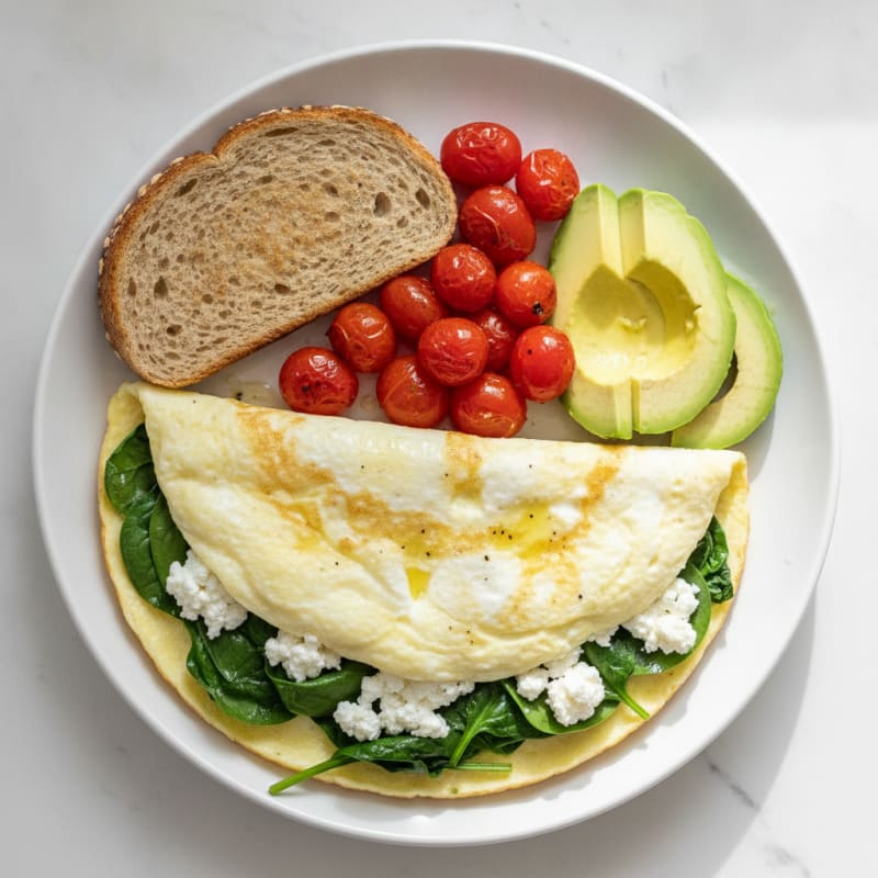Egg White Spinach Omelette with Cottage Cheese and Cherry Tomatoes