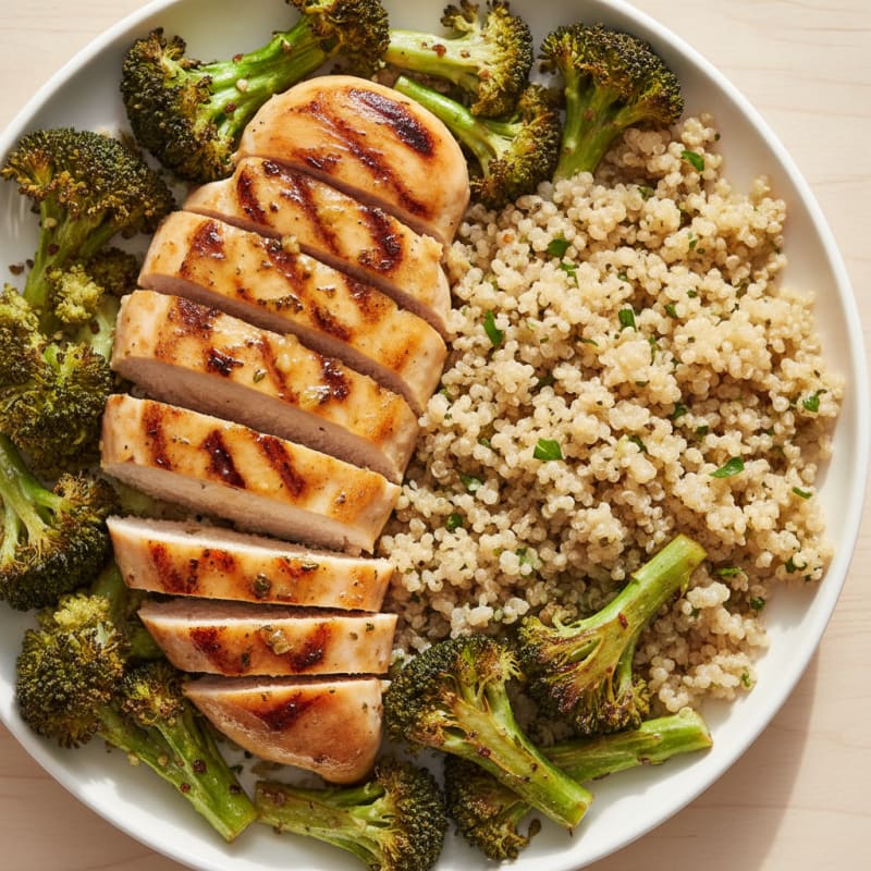 Grilled Chicken Breast with Quinoa and Roasted Broccoli