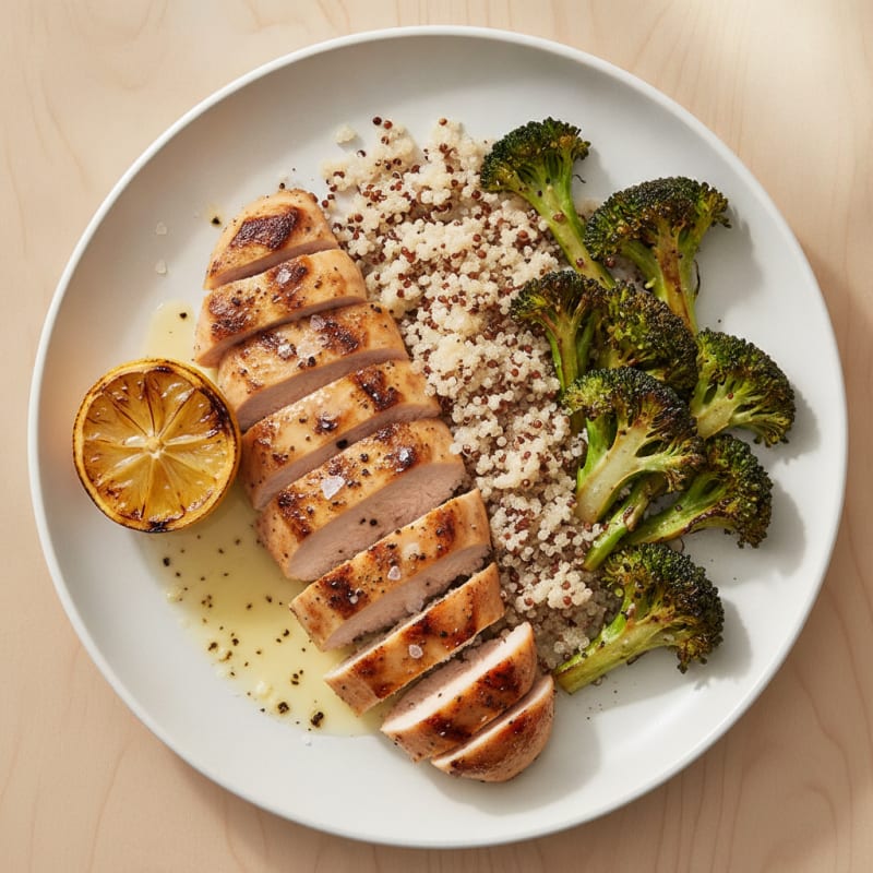 Grilled Chicken Breast with Quinoa and Roasted Broccoli