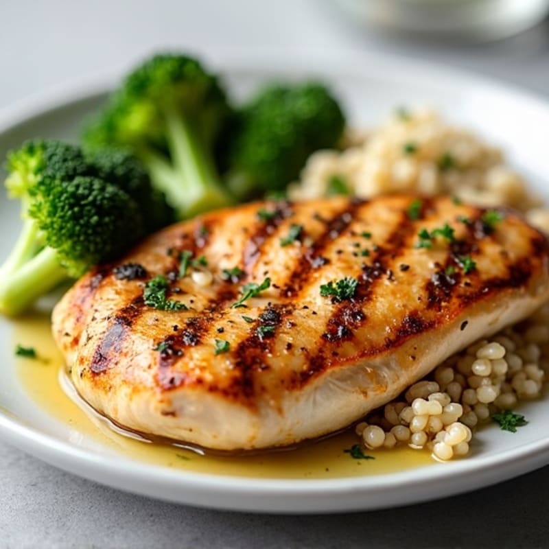 Grilled Chicken Breast with Roasted Broccoli and Quinoa