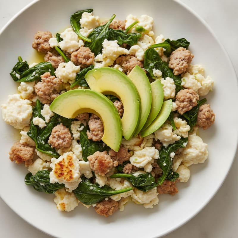 Egg White and Turkey Sausage Scramble with Spinach