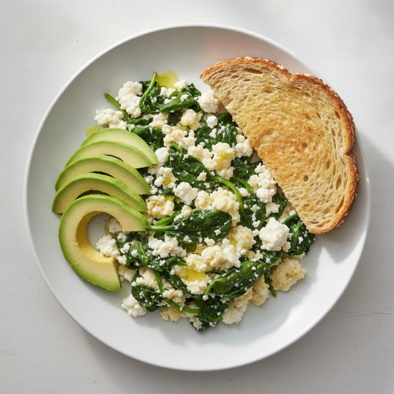 Egg White Scramble with Cottage Cheese and Sautéed Spinach