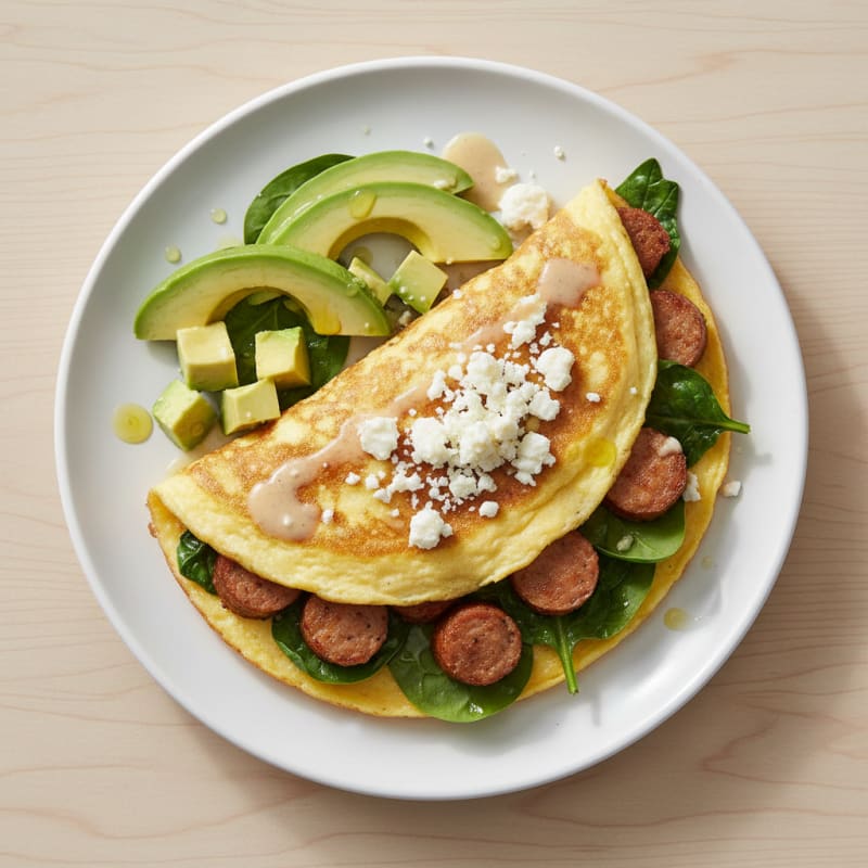 Egg White Spinach Omelette with Turkey Sausage
