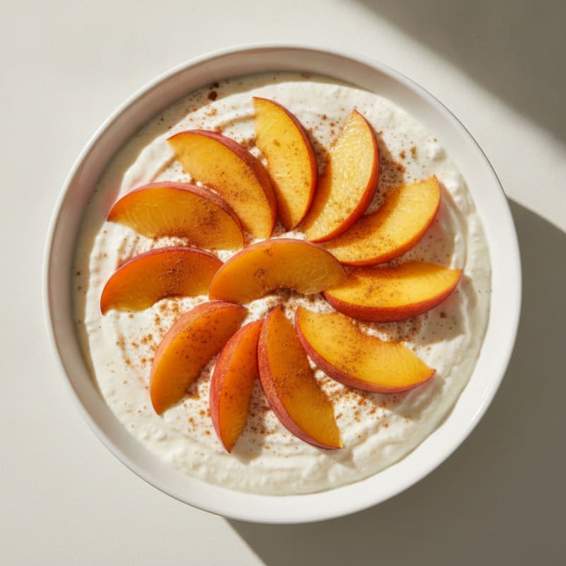 Creamy Greek Yogurt Protein Pudding with Sliced Peaches