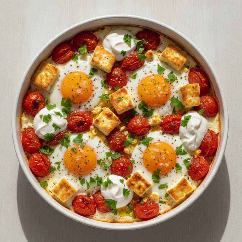 Baked Eggs with Roasted Tomatoes and Feta