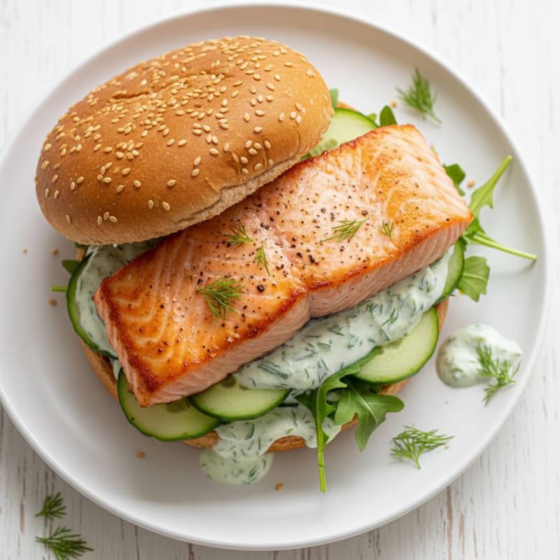 Pan-Seared Salmon Sandwich with Dill