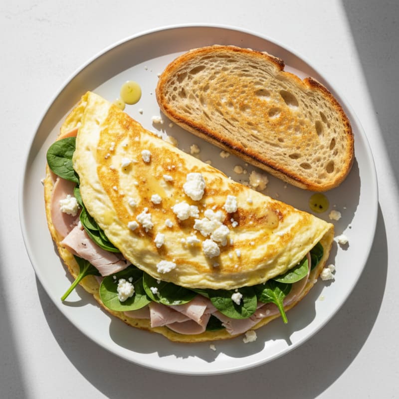 Crispy Egg White Omelette with Turkey Breast and Spinach