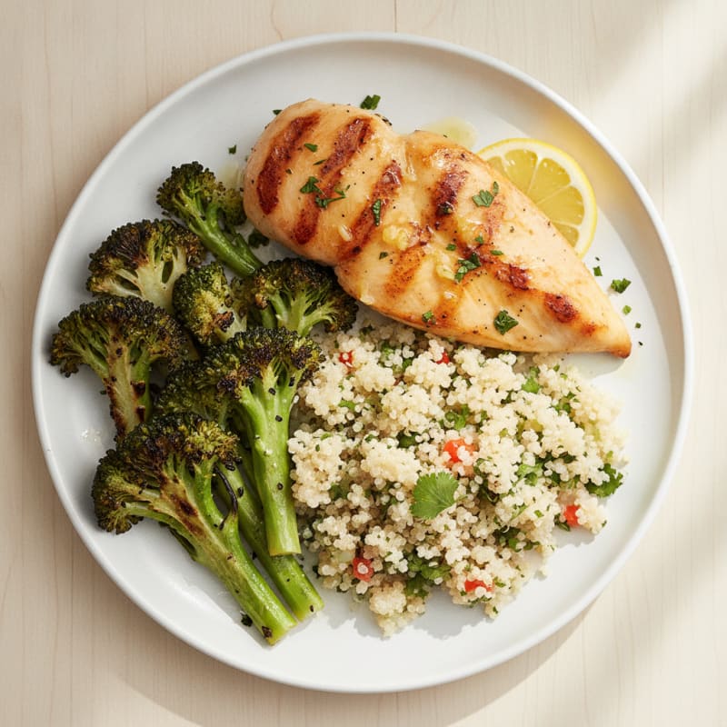 Grilled Chicken Breast with Quinoa and Roasted Broccoli