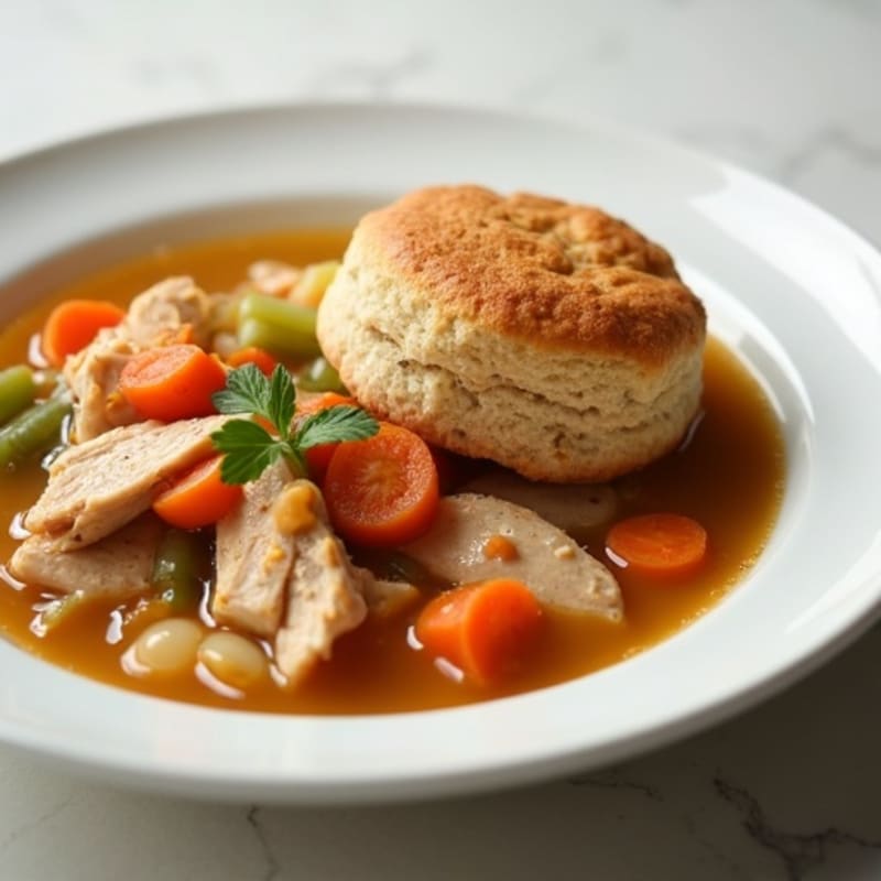Hearty Chicken and Vegetable Stew with Fluffy Whole Wheat Biscuits